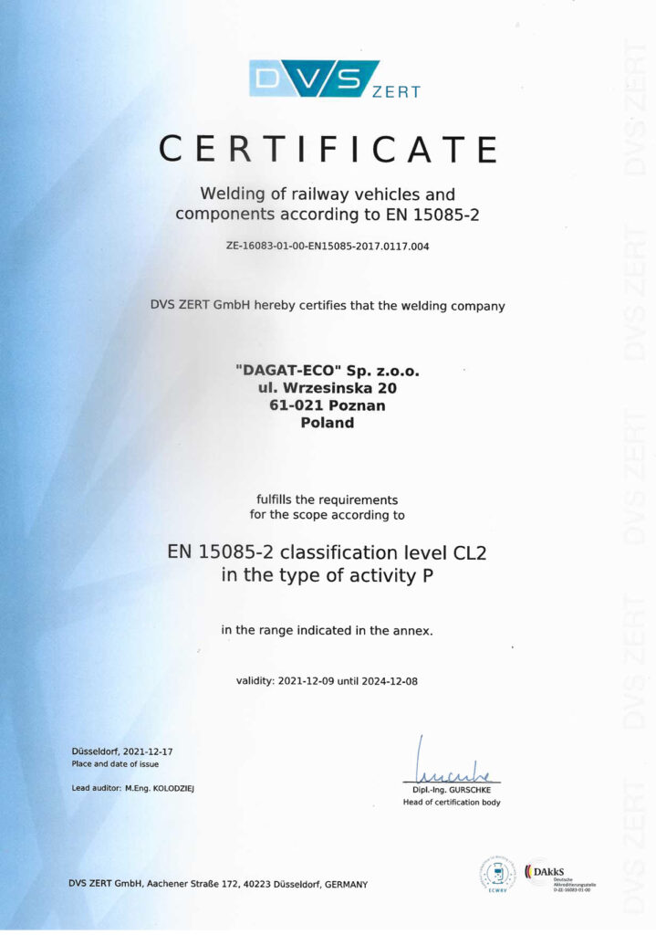 certyfikat EN 15085-2 CL2